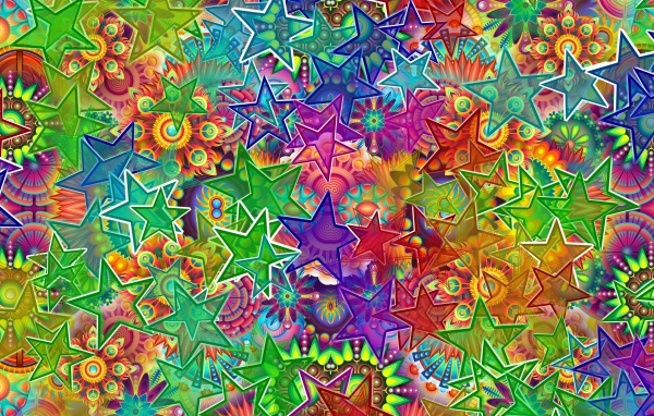 Разноцветные звезды с цветами 3д графика