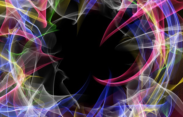 Разноцветные волны в дыму на черном фоне