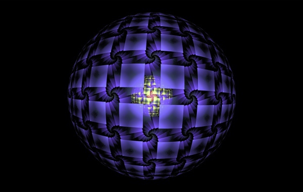 Фиолетовая сфера на черном фоне фрактал