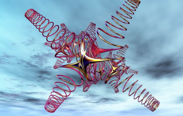 Красный спиральный рисунок на фоне неба