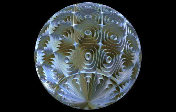 Круглый фрактальный рисунок из спиралей на черном фоне