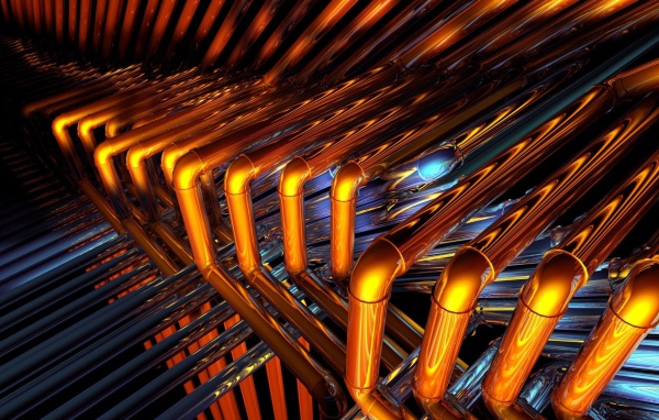 Блестящие бронзовые трубы крупным планом 3д графика 