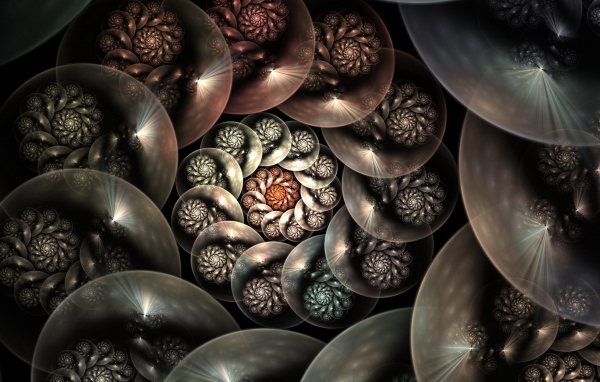 Спираль из шаров на черном фоне 