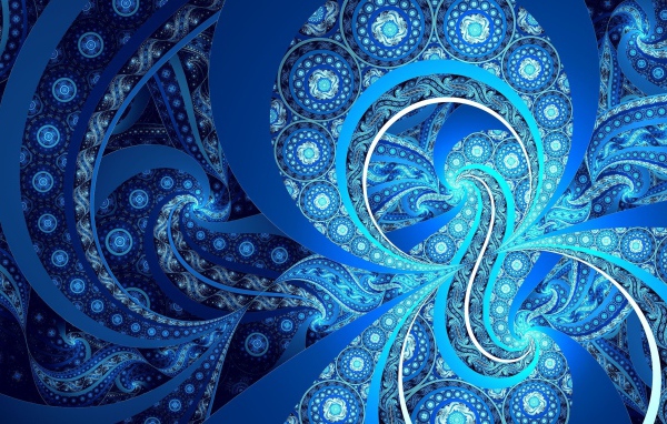 Необычные голубые узоры фрактального рисунка