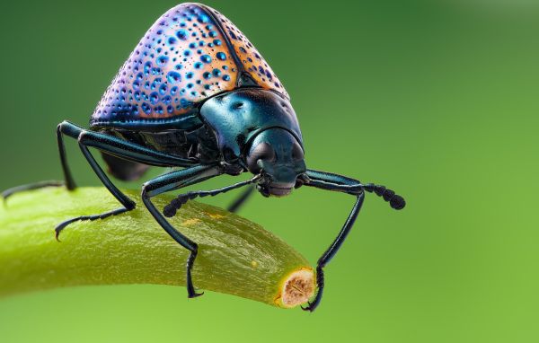 Большой жук сидит на ветке крупным планом