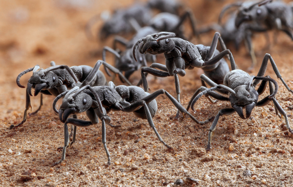 Большие черные муравьи крупным планом
