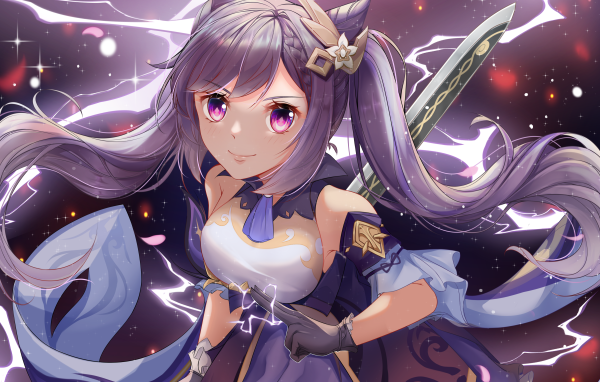 Anime girl with long lilac hair
