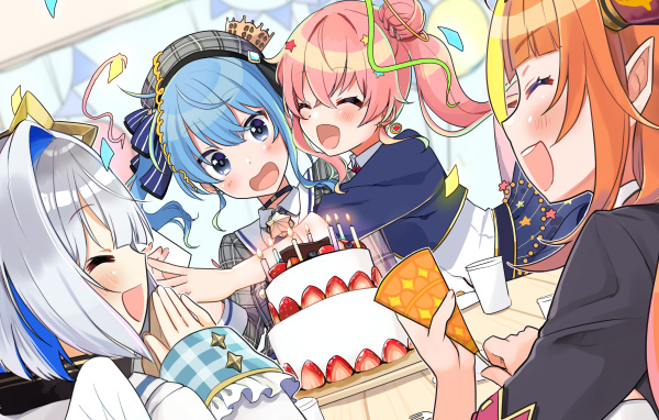 Девушки отмечают день рождения аниме  Виртуальный Ютубер