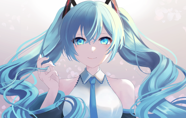 Девушка Хатсуне Мику с голубыми волосами аниме Вокалойд