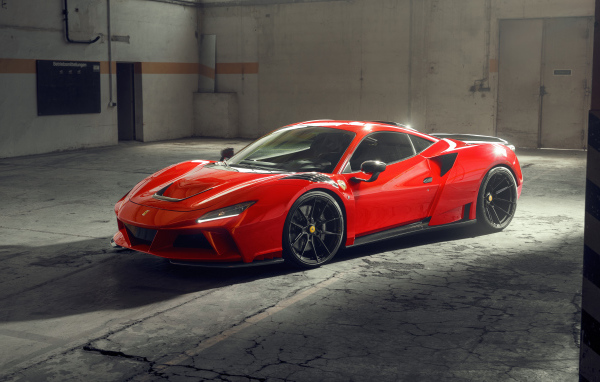 Красный дорогой автомобиль Novitec Ferrari F8 Tributo N-Largo 2021 года
