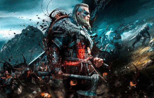 Викинг в бою из компьютерной игры Assassin’s Creed Valhalla