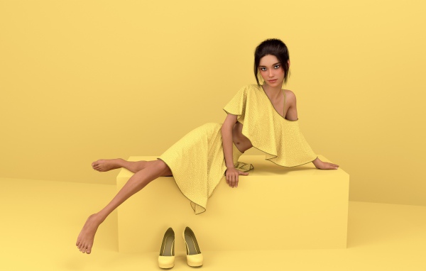Девушка 3д в желтом платье