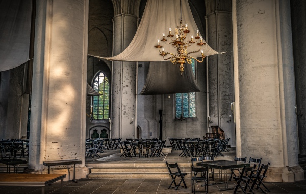 Black tables in the church building