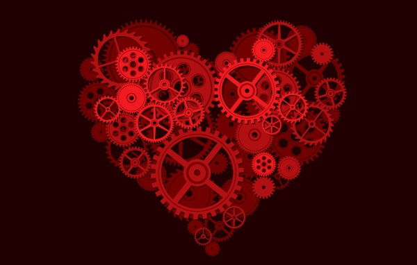 Big red heart made of gears