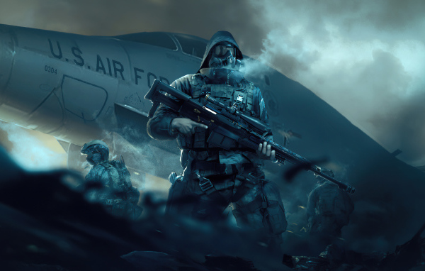 Мужчины военные у самолета 