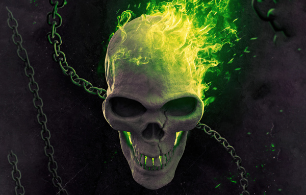 Череп с цепями в огне фильм Призрачный гонщик