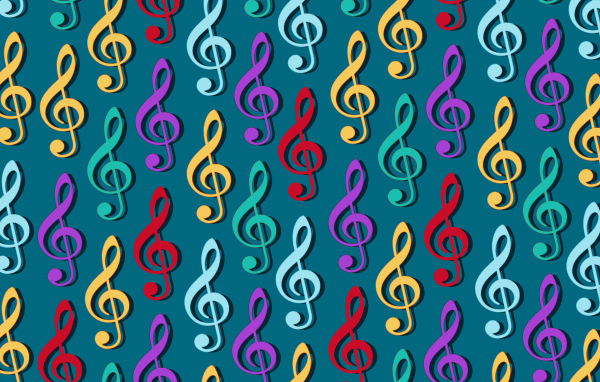 Разноцветные ноты на сером фоне 