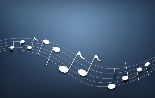 Белый нотный ряд на синем фоне