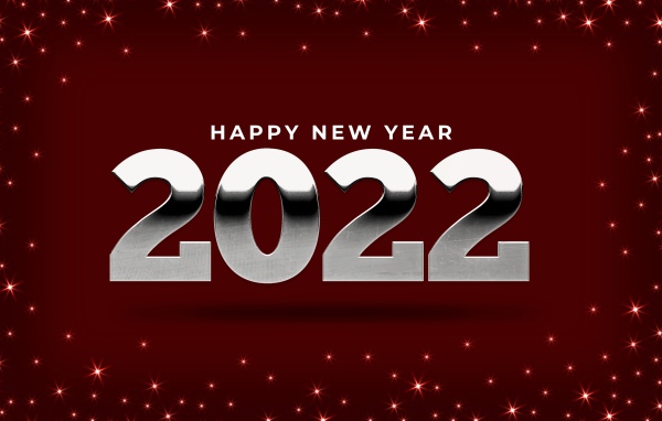 Серебряные цифры 2022 на красном фоне 
