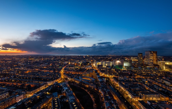 Красивый вид на ночной Сингапур, Азия