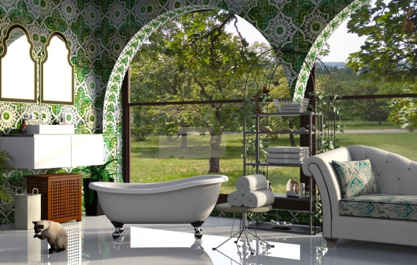 Красивая турецкая ванная с декоративной плиткой 