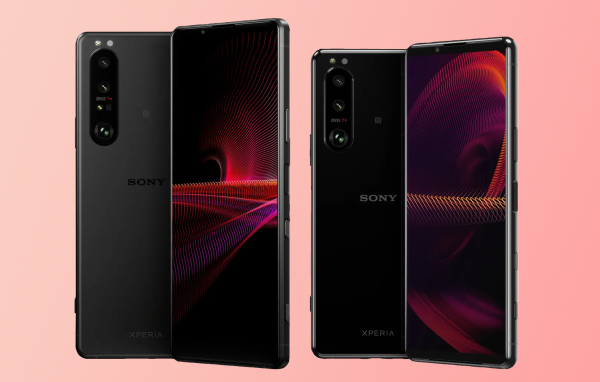 Stylish slim smartphones Sony Xperia 1 on a pink background