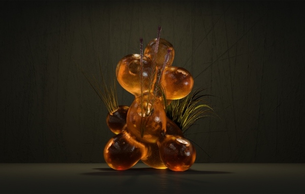 Абстрактный объект с зеленой травой