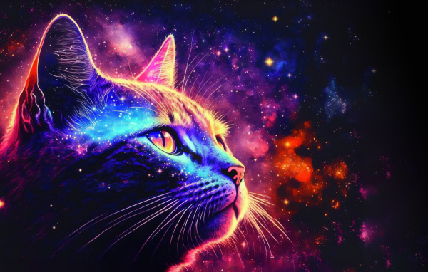 Красивый разноцветный неоновый кот