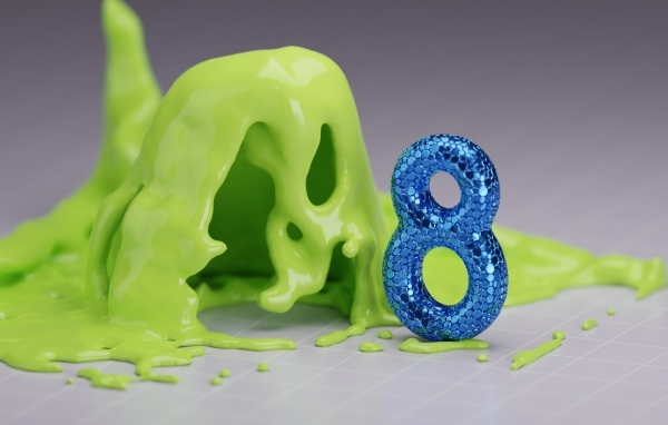 Синяя цифра восемь с зеленой краской 3д графика