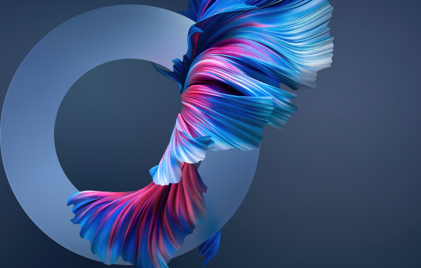 Круг и разноцветные волны на сером фоне