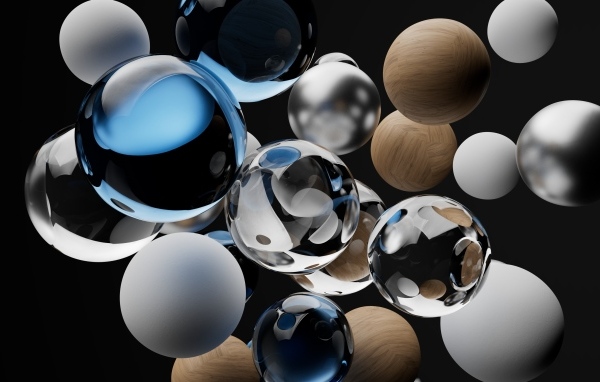 Разные 3д шары на черном фоне