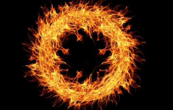 Огненное 3д кольцо на черном фоне