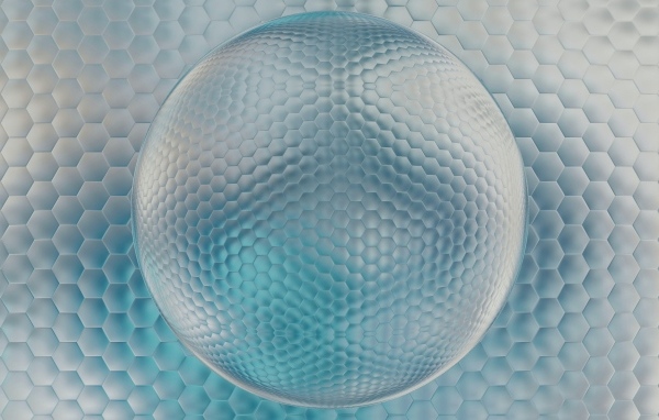 Большой 3д шар на сером фоне с сотами