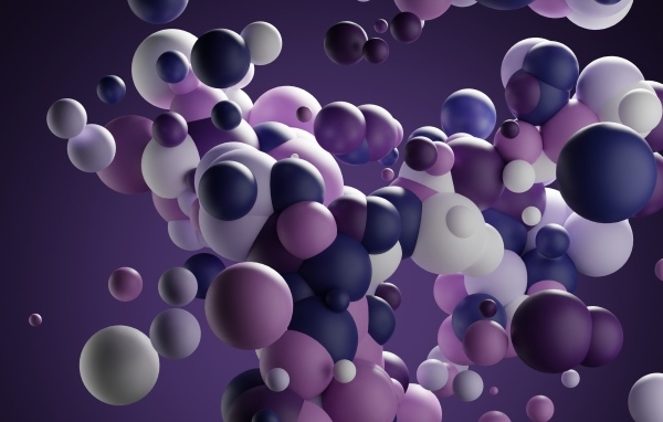Разноцветные молекулы на фиолетовом фоне