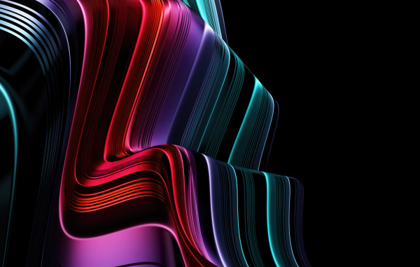 Разноцветные абстрактные волновые линии на черном фоне