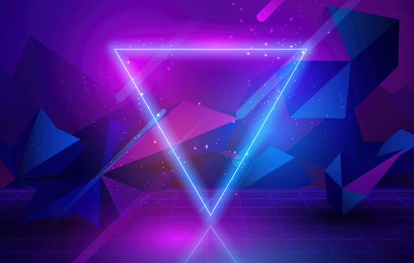 Неоновый 3д треугольник на фиолетовом фоне