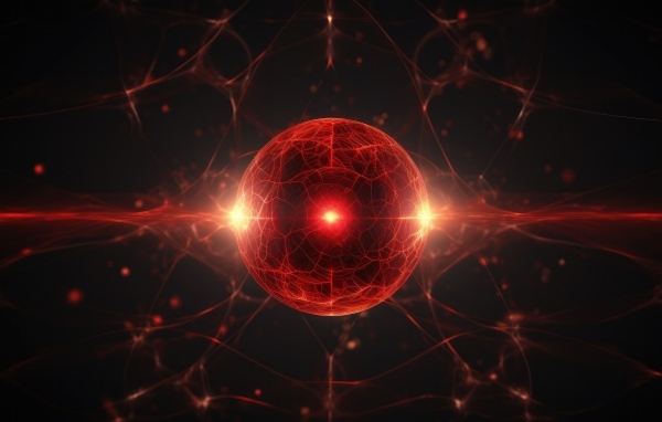 Красная космическая сфера с яркой вспышкой