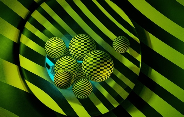 Желтые 3д шары в черную клетку