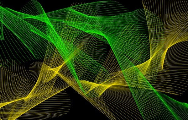 Желтая и зеленая абстрактная сетка на черном фоне