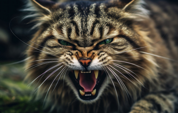 Разозлившийся кот с острыми клыками