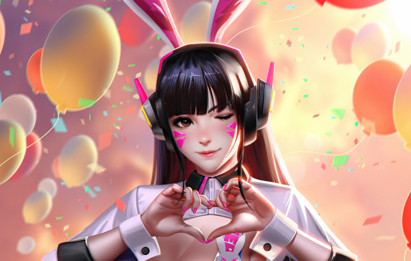 Девушка аниме показывает руками сердце