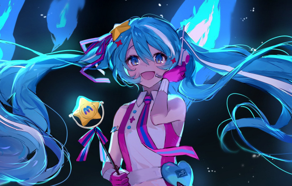 Девушка аниме с длинными голубыми волосами