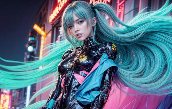Девушка аниме с длинными голубыми волосами