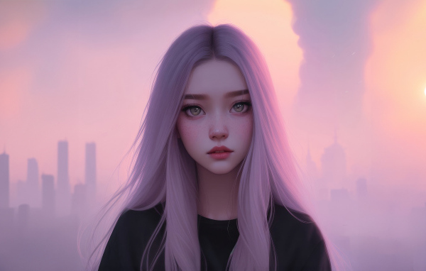 Милая девушка с большими глазами в тумане