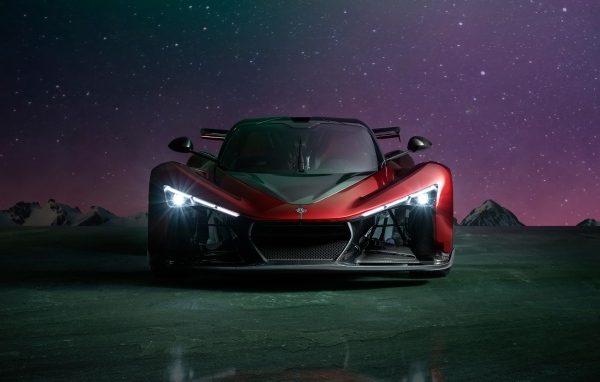 Красный автомобиль Zenvo Aurora Agil  вид спереди