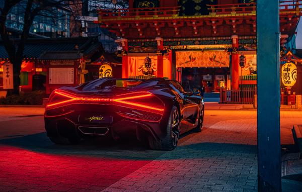 Черный Bugatti W16 Mistral  вид сзади