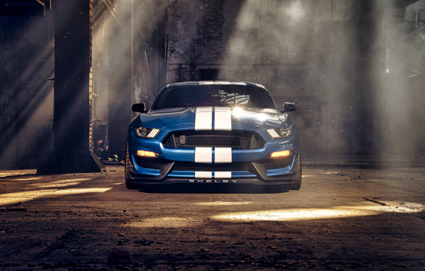 Гоночный автомобиль Ford Mustang Shelby GT350 вид спереди