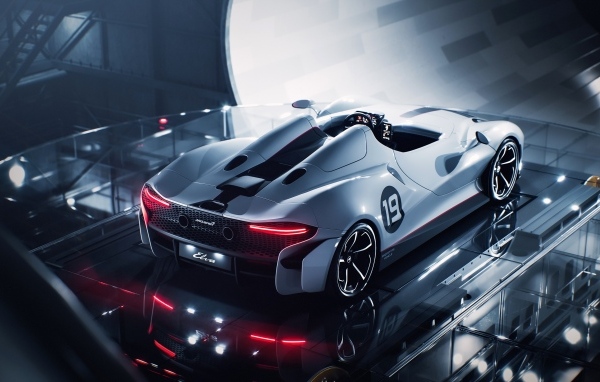 Вид сзади на автомобиль McLaren Elva