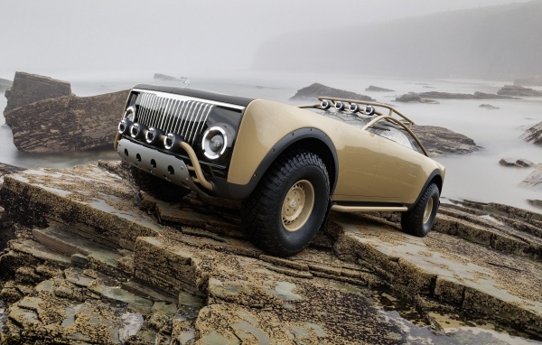 Автомобиль Maybach With Virgil Abloh стоит на камнях