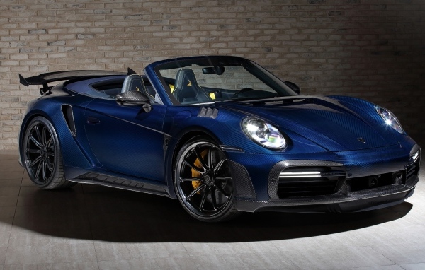 Синий кабриолет Porsche 911 Turbo S Stinger GTR